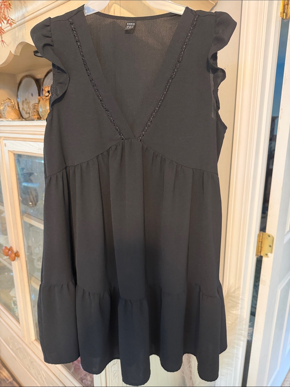 Shein Black V-Neck Ruffle Tiered Dress